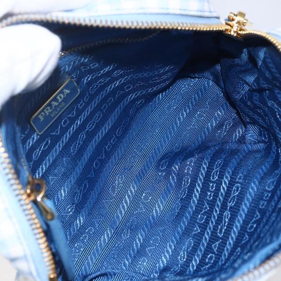 PRADA Pouch Canvas Light Blue Gold Auth 154909 - Picture 10 of 16